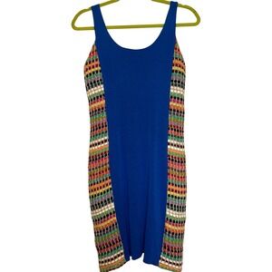 Judith March Size Medium Rainbow Weave Detail Knit Dress Blue Sleeveless Bodycon